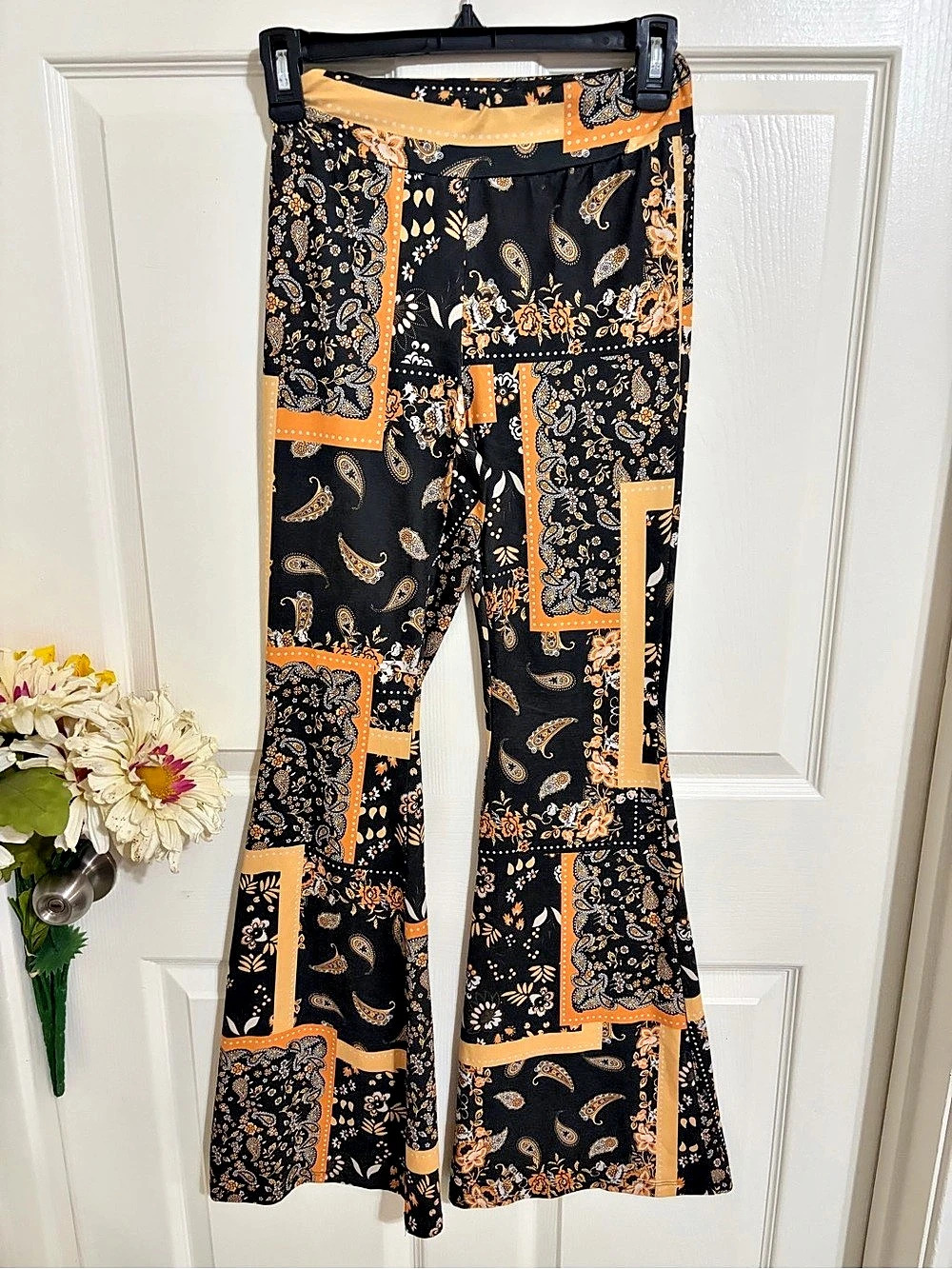 Mittoshop Paisley Patchwork Print Satin Wide Leg Pants Satin Wide Leg Pants